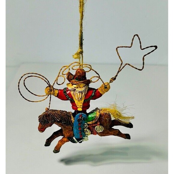 Bronc Riding Cowboy Jointed Christmas Ornament Lasso Stars Big Mustache - Picture 1 of 3